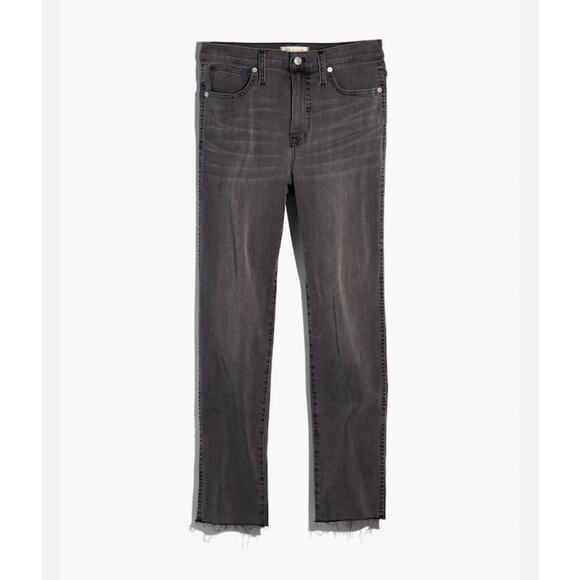Madewell Stovepipe High Rise Black Washed Raw Hem Straight Jeans 29 5 pockets - Picture 1 of 6
